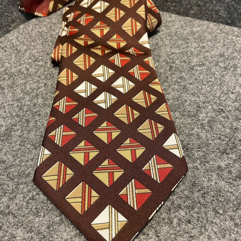 Geometric Brown and Red Men's Tie(29)